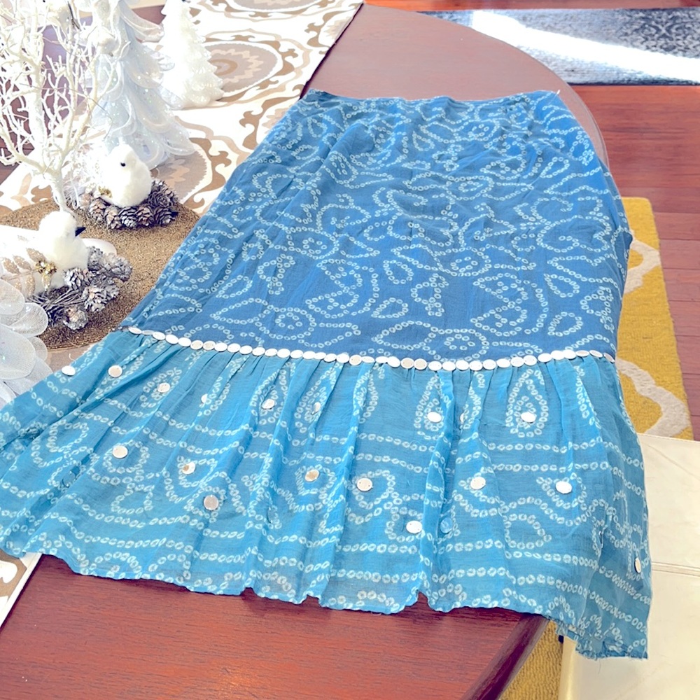 Blue skirt size 6 w/cream circles and silver sequins